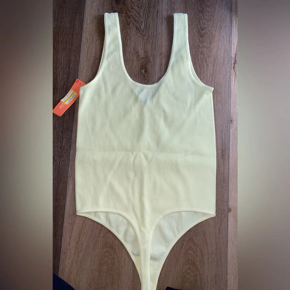Colsie Yellow Ribbed Bodysuit One Piece - Picture 3 of 3